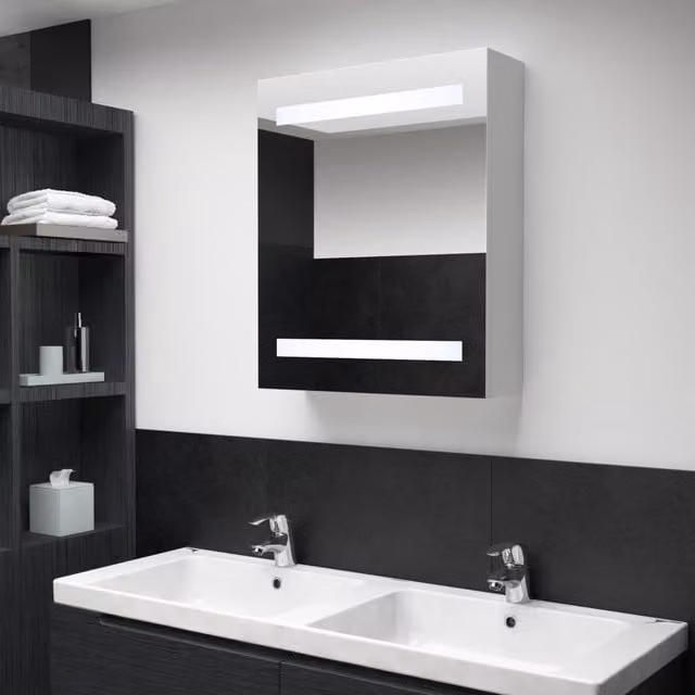Berkfield Home LED Bathroom Mirror Cabinet in White, W/D/H: 50 x 13.5 x 60 cm