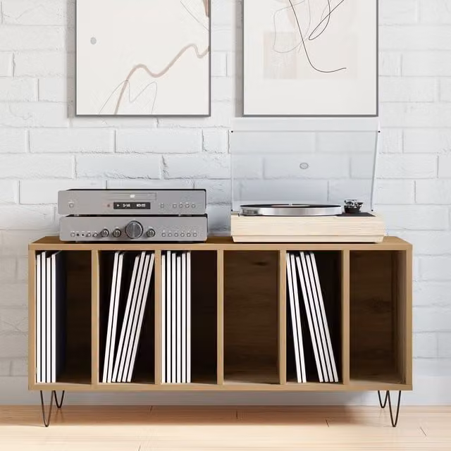 Berkfield Home Record Cabinet in Brown Old Wood, W/D/H: 100 x 38 x 48 cm