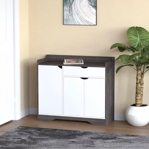 HYGRAD Modern Wooden Hallway Shoe Storage Cabinet with Doors and Drawers, Grey, W/D/H: 90 x 35 x 80 cm