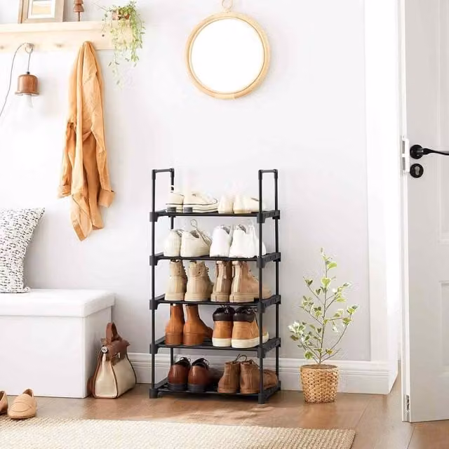 The Bazaarist 5 Tier Stackable Metal Shoe Rack, Black, W/D/H: 89.5 x 30 x 30 cm