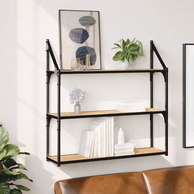 Berkfield Home 3-Tier Wall Mounted Shelf in Sonoma Oak, Brown, W/D/H: 80 x 21 x 78.5 cm