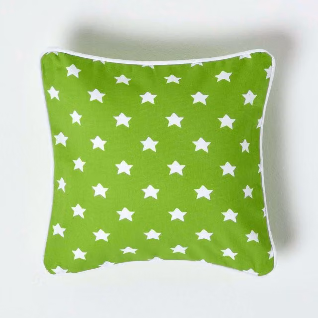 Homescapes Cotton Stars Cushion Cover, Green, W/D/H: 30 x 30 x 30 cm