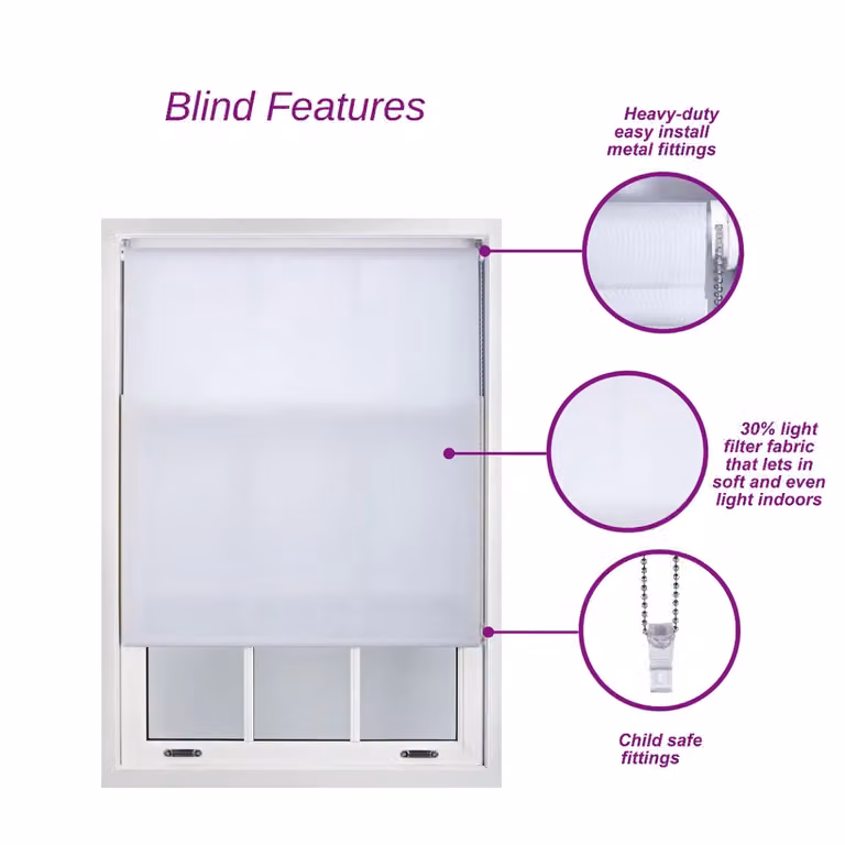 Furnished Grey Semi-Transparent Polyester Roller Blinds with Metal Fittings, Width: 70 cm, Height: 165 cm