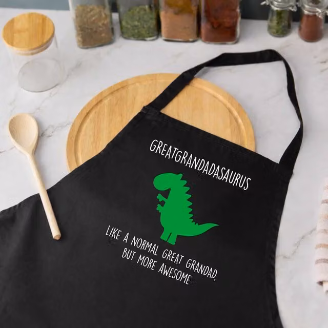 60 SECOND MAKEOVER Men's Great Grandad Dinosaur Apron in Black