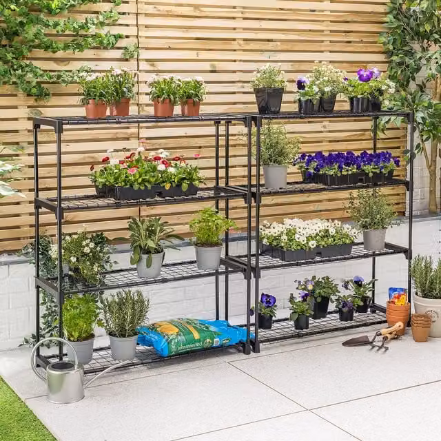 Christow 4 Tier Greenhouse Staging Stand in Black with Adjustable Shelves, H 107.5 cm x W 90 cm x D 30 cm