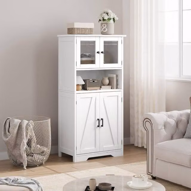 London Boutique White Wooden Kitchen Pantry Cupboard with Adjustable Shelves, W/D/H: 60 x 30 x 128 cm
