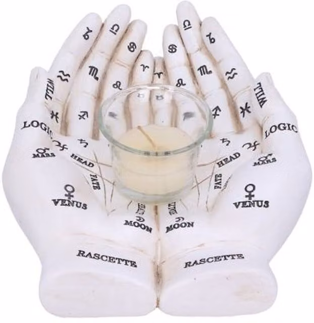 Nemesis Now Palmist's Guide Tealight Holder, White, Height: 22.3 cm
