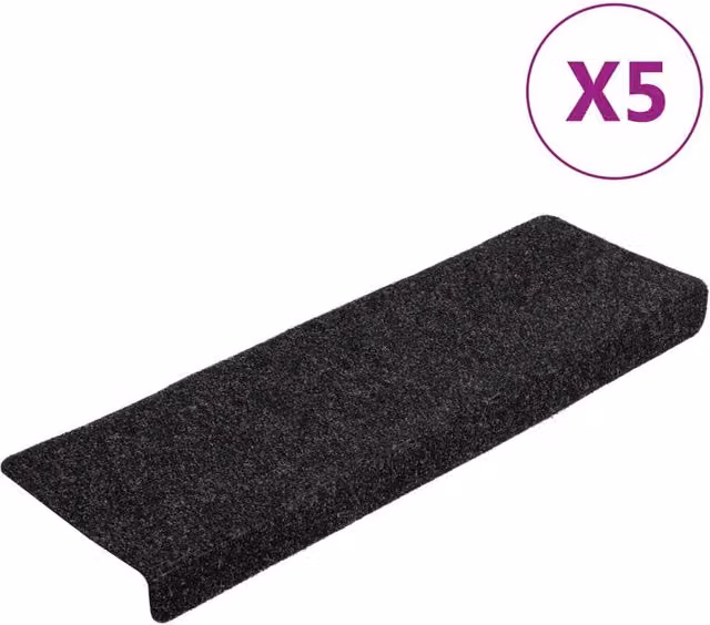 Berkfield Home Non-Slip Needle Punch Stair Mats, 5 Pack, Black, W/D/H: 65 x 21 x 4 cm