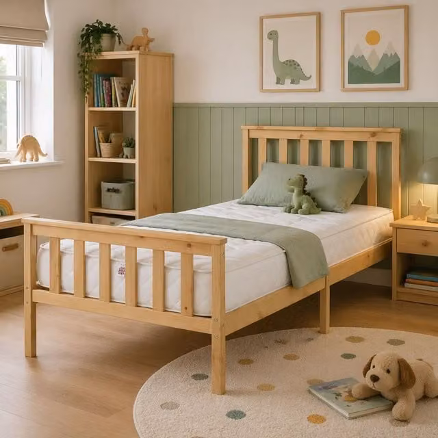 Aspire Bramble Solid Wood Kids Bed Frame with Memory Foam Bonnell Sprung Mattress in Natural Finish