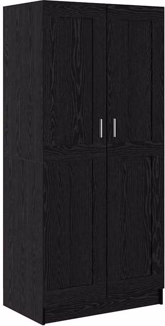Berkfield Home Modern Black Oak Wardrobe with Integrated Drawers and Hinged Doors