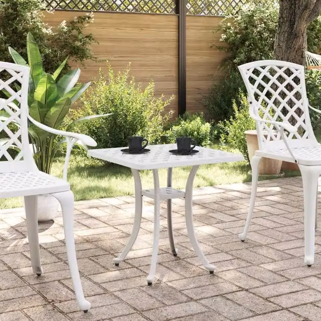 Berkfield Home Square Garden Table in White Powder Coated Aluminium, W/D/H: 53 x 53 x 53 cm