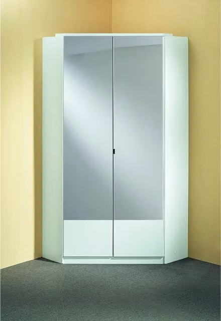 Tjs Imagon White Corner Wardrobe with Mirror and Internal Shelving