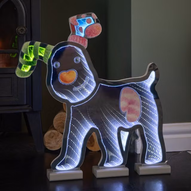 Samuel Alexander LED Infinity Snowdog Christmas Decoration with Wooden Base, Multicolour, Height: 40 cm