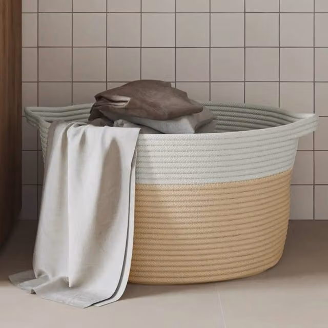 Berkfield Open Weave Storage Basket in Beige and White, W: 40 cm, H: 25 cm