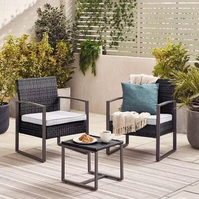 FurnitureboxUK Algarve 2 Seater Rattan Bistro Set with Square Table in Black and Grey
