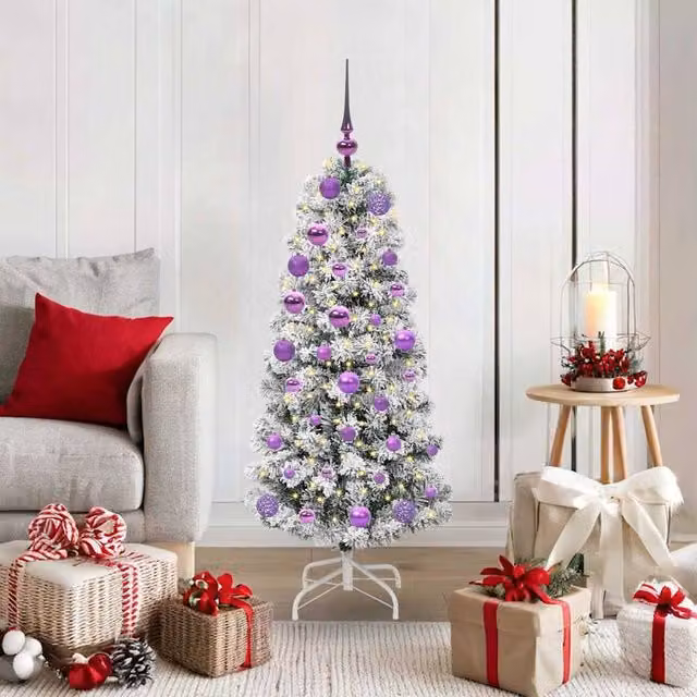 Berkfield Home Artificial Hinged Christmas Tree in Green and White, Height: 120 cm
