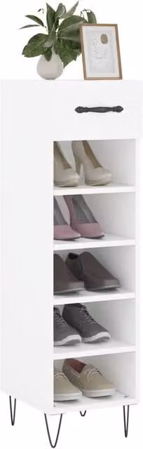 Berkfield Home White Shoe Cabinet with Hinged Doors and Open Shelves, W/D/H: 30 x 35 x 105 cm