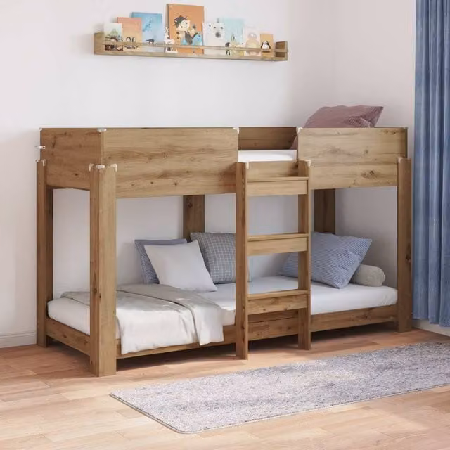 Berkfield Home Artisan Oak Bunk Bed for Kids in Brown, Engineered Wood, W/D/H: 75 x 190 cm