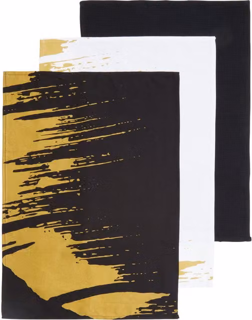 Orsina Set of 3 Flash Dash Graphic Tea Towels in Gold, Black and White