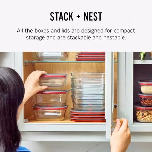 Black + Blum Stack + Nest Airtight Glass Food Storage Container Set, 5 Pack, 600ml per container, Black and Transparent