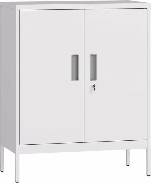 Rolipo Lockable Metal Storage Cabinet with Adjustable Shelves and Hinged Doors in White