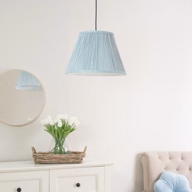 ValueLights Laurenne Large Tapered Pinstripe Pleated Fabric Lamp Shade with LED Bulb, Blue