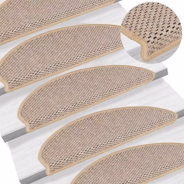 Berkfield Home Self-adhesive Sisal-Look Stair Mats, 15 Pieces, Light Beige, W: 65 cm, D: 21 cm, H: 4 cm