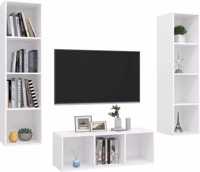 Berkfield Home Practical 3 Piece White MDF TV Cabinet Set