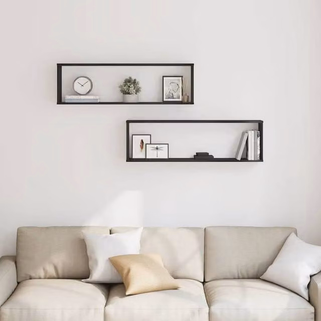Berkfield Home Wall Cube Shelves, 2 Piece Black Oak Engineered Wood, W: 100 cm, D: 30 cm, H: 15 cm