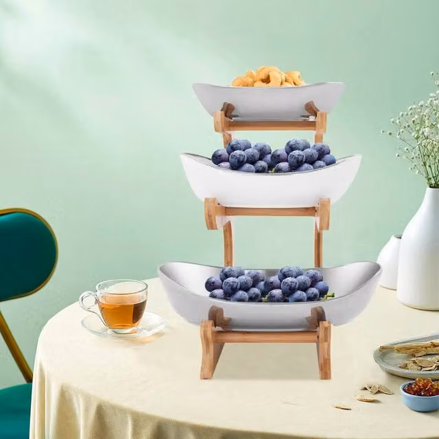 SPETLEK 3 Tier Modern Ceramic Fruit Stand Storage Holder in Silver