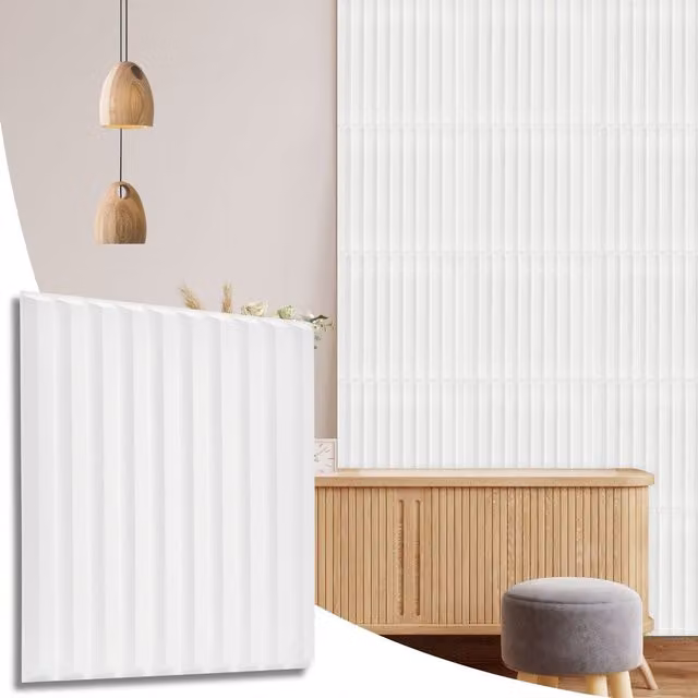 NOVECRAFTO Matte White 3D Fluted Line PVC Wall Cladding Panels, W x W: 50 x 50 cm