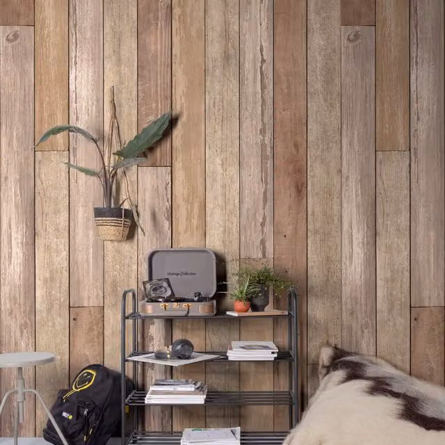 Grandeco Beach House Rustic Textured Wallpaper Mural in Brown, W: 280 cm, H: 159 cm