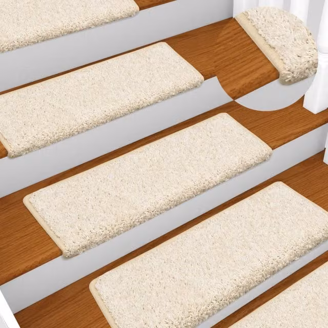Berkfield Home Self-Adhesive Carpet Stair Treads, 15 Pieces, White, W: 65 cm, D: 21 cm, H: 4 cm