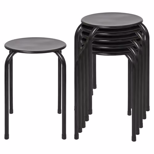 Harbour Housewares Metal Stackable Stools, Matt Black, Pack of 6