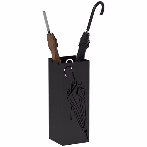 HOMCOM Metal Square Umbrella Stand with 4 Hooks and Removable Tray, Black, W/D/H: 15.5 x 15.5 x 41 cm