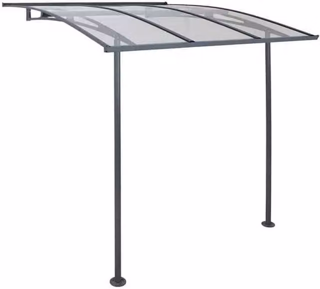 Palram Vega Door Awning Canopy in Grey and Transparent Polycarbonate with Galvanised Steel, W: 200.5 cm, H: 261.0 cm, D: 199.6 cm