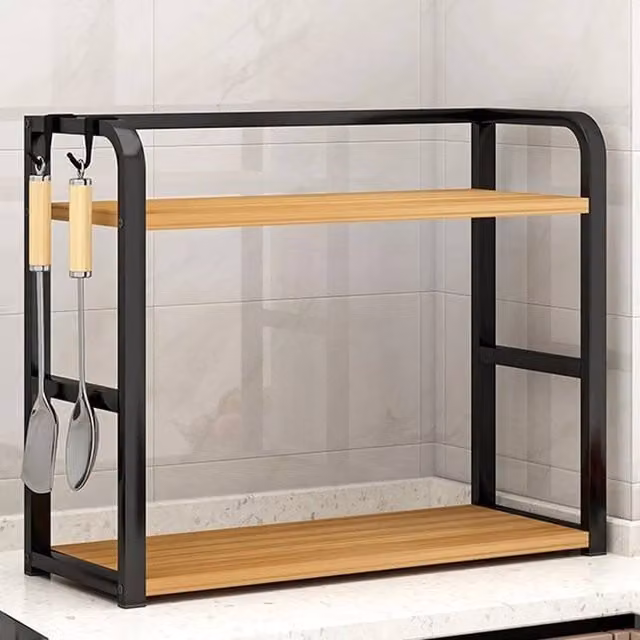 FLAVORA 2-Tier Metal Kitchen Spice Storage Rack in Black