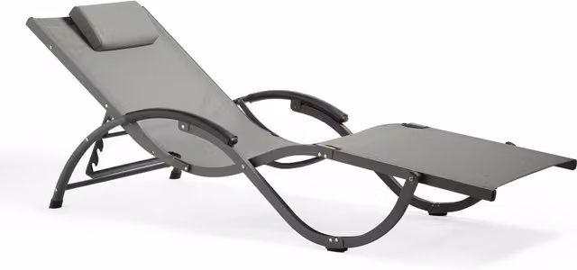 VonHaus Modern Reclinable Sunlounger with Adjustable Padded Headrest in Black and Grey Textilene Fabric
