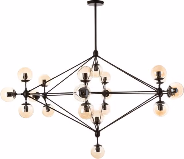 Fifty Five South Orsina Mid Century Sputnik Style 21 Arm Pendant Lamp in Matte Black with Brown Glass Globes