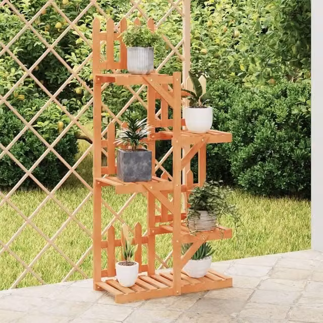Berkfield Home Retro Solid Wood Fir Flower Stand, Brown, W/D/H: 60 x 25 x 130 cm