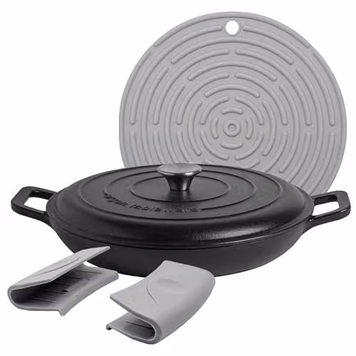 Argon Tableware Enamelled Cast Iron Shallow Casserole Dish with Self-Basting Lid, 2.3 l, Black