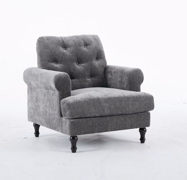 FURNITURE ONE Grey Velvet Upholstered Tub Armchair