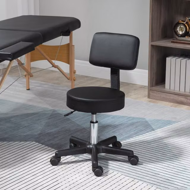 HOMCOM Black Synthetic Leather Swivel Beautician Salon Chair with Castors