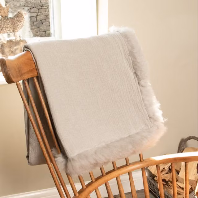 Native Natural Grey Linen and Sheepskin Woven Blanket