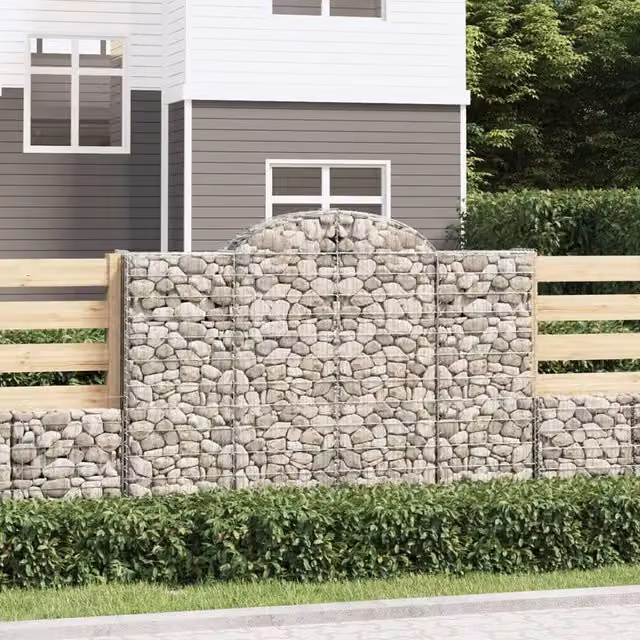 Berkfield Home Arched Gabion Basket in Silver Galvanised Steel, W: 200 cm, D: 30 cm, H: 140-160 cm