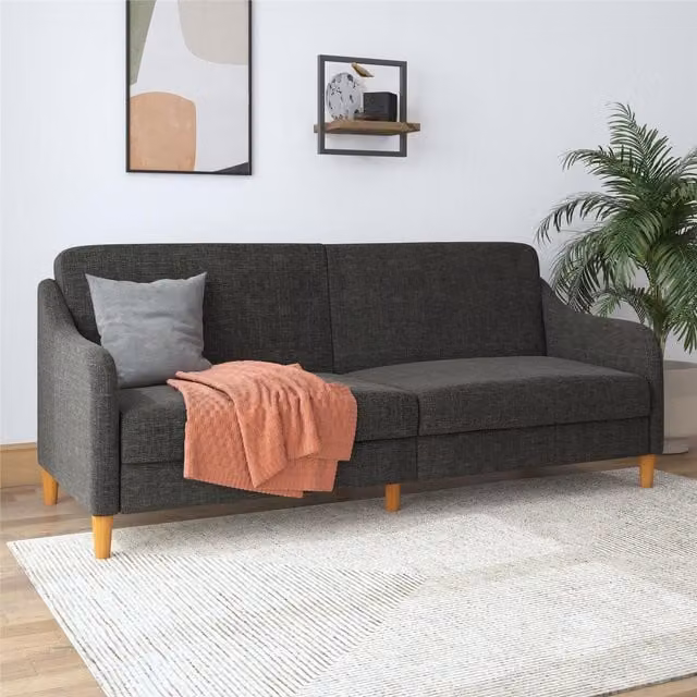 Dorel Home Jasper Mid-Century Chair Fold-Out Sofa Bed in Grey Linen with Spring Core and Armrests