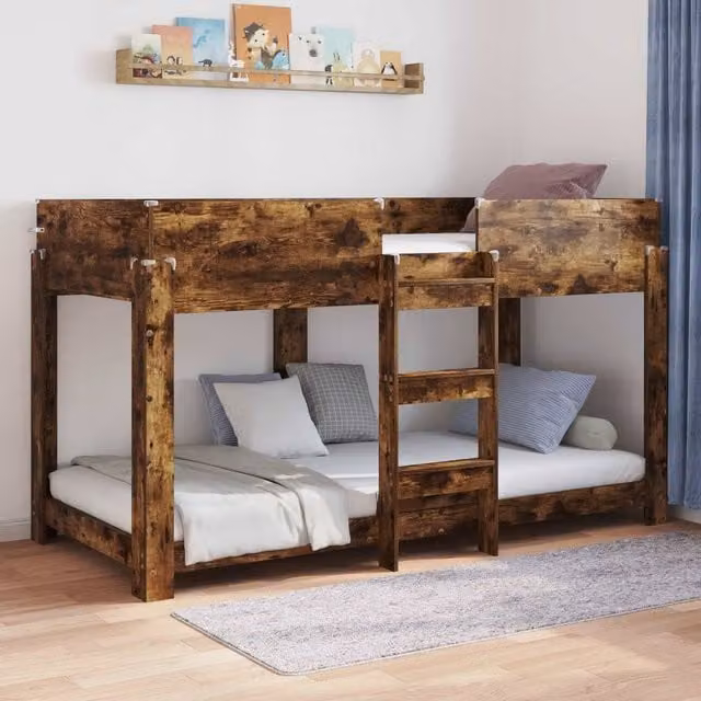 Berkfield Home Modern Two-Level Bunk Bed for Children in Smoked Oak Brown, W/D/H: 90 x 190 cm