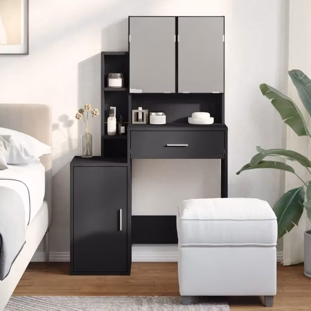 Berkfield Home Dressing Table with Cabinet, Black, W: 80 cm, D: 35 cm, H: 132 cm