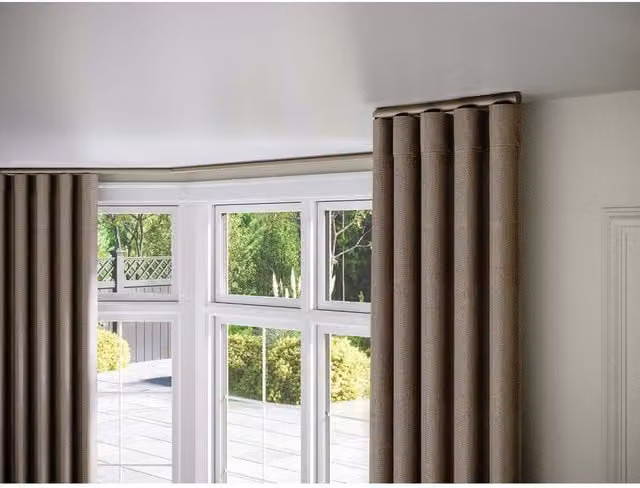 NewEdgeBlinds Styleline 28mm Gliding Curtain Pole Set with End Cap, Taupe, Width: 400 cm