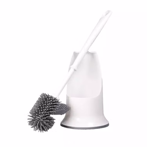 mysmartbuy Silicone Toilet Brush and Holder in White and Grey with Freestanding Base, H 40.5 x W 13.5 x D 9.0 cm
